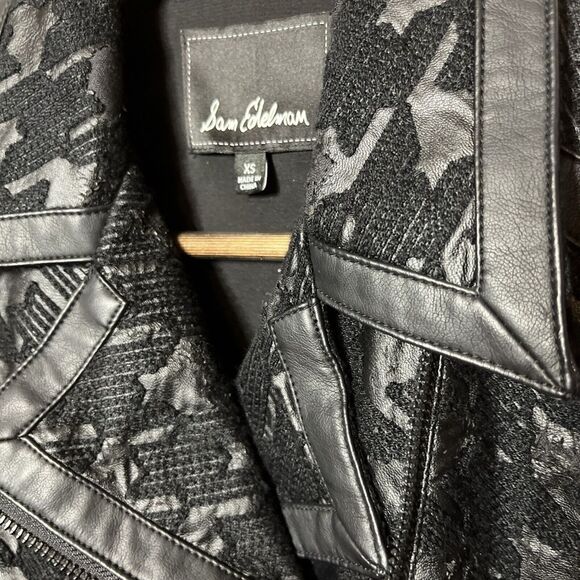 Sam Edelman Vegan Leather Black Houndstooth Moto Vest XS‎ Asymmetric Zip - Picture 4 of 9